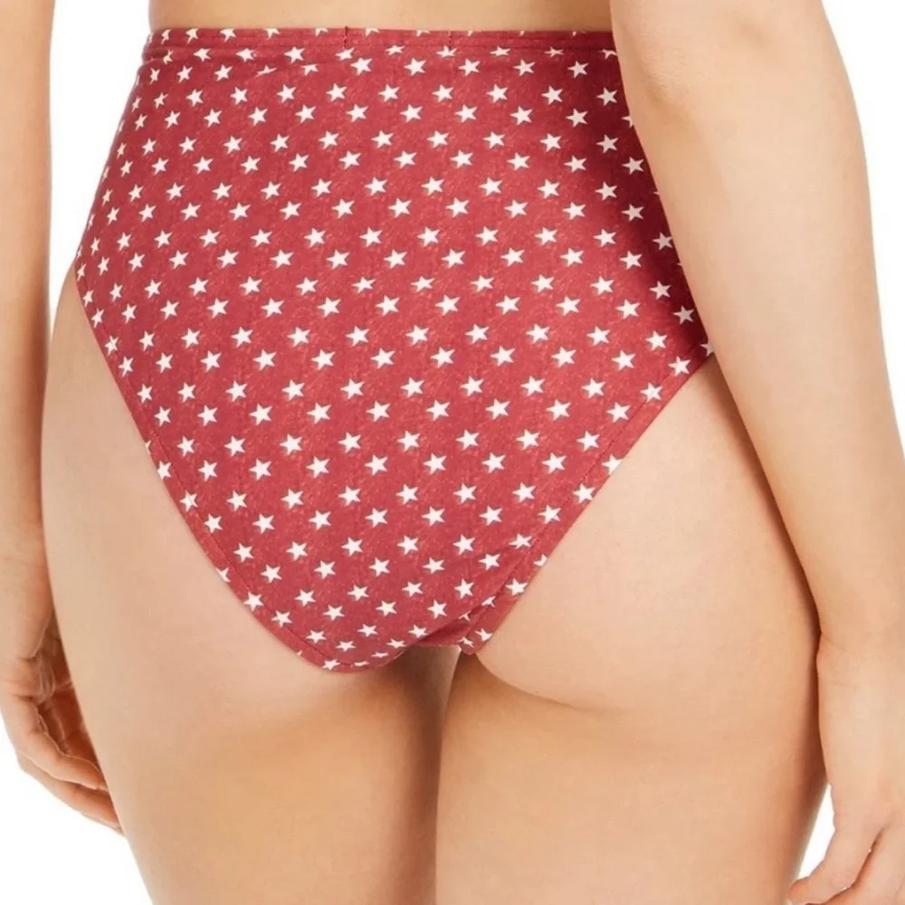 NEW WeWoreWhat Swim Emily Bottom XS Dark Red Vintage Stars High-Waist High-Leg - Picture 2 of 7